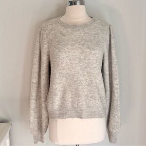 Vero Moda Gray Melange Fuzzy Puff Sleeve Pullover Sweater, Size Large